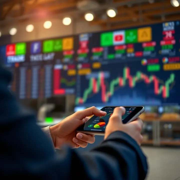 User interacting with a mobile app to practice stock trading with simulated funds and analytics