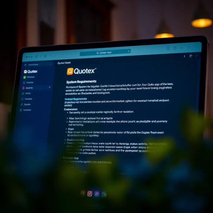 Computer screen highlighting system requirements and installation guide for Quotex app