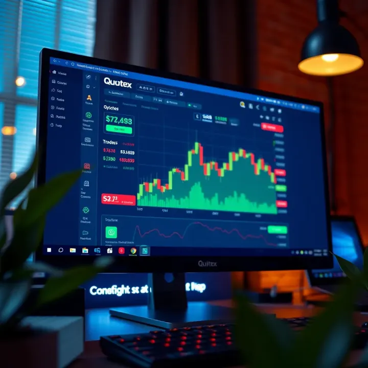 User interface showcasing Quotex trading platform on a desktop computer