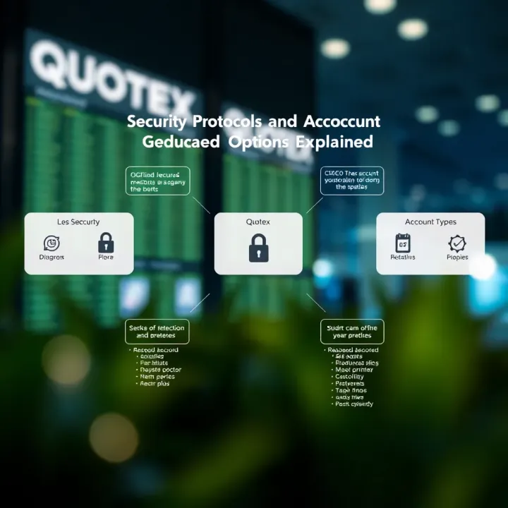 Diagram illustrating key security features and account types available on Quotex