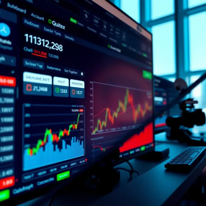 Dashboard view of Quotex platform showing trading tools and account overview