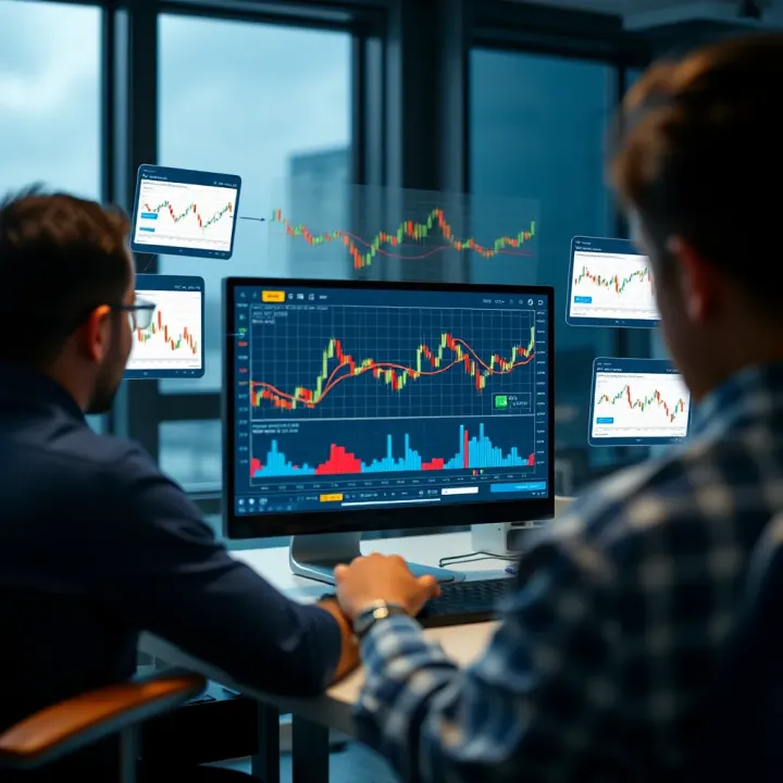 Conceptual illustration of various sources providing trading signals like charts, alerts, and notifications on multiple devices
