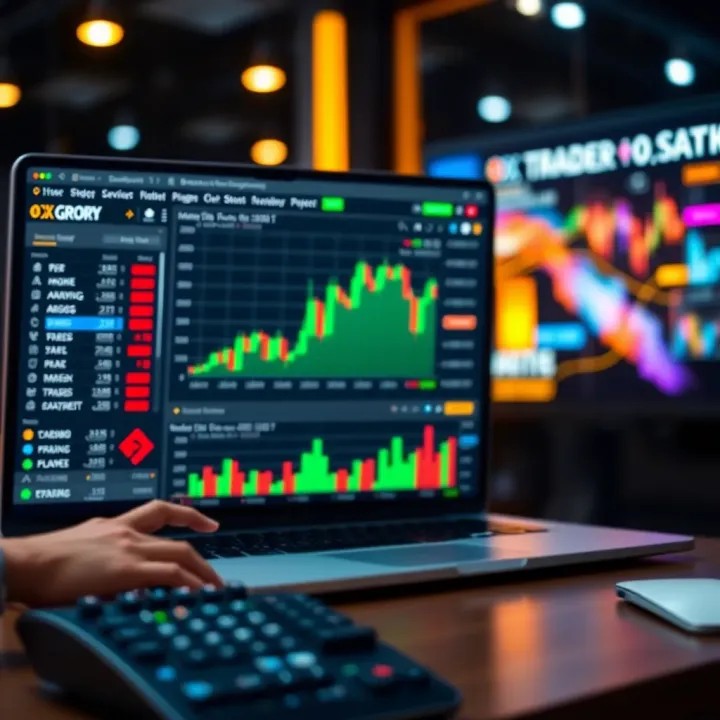 User interface showcasing QX Broker platform's trading charts and market data