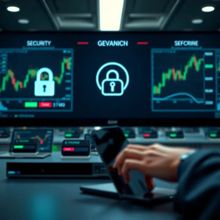 Secure online trading environment highlighting encryption and user account protection