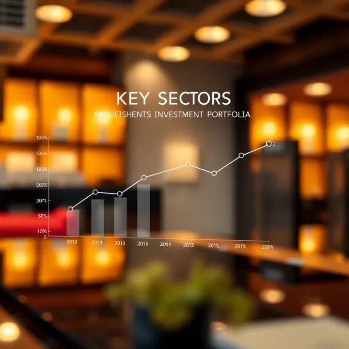 Graph showing the distribution of major sectors in Radhakishan Damani's investment portfolio highlighting finance, retail, and agriculture