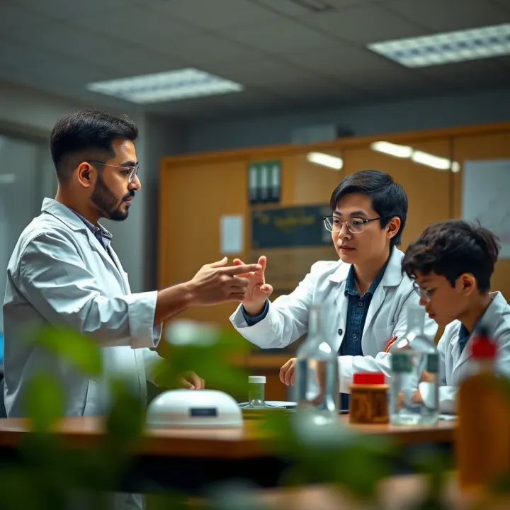 Ramzi Musallam engaging with students using innovative teaching tools in a science classroom