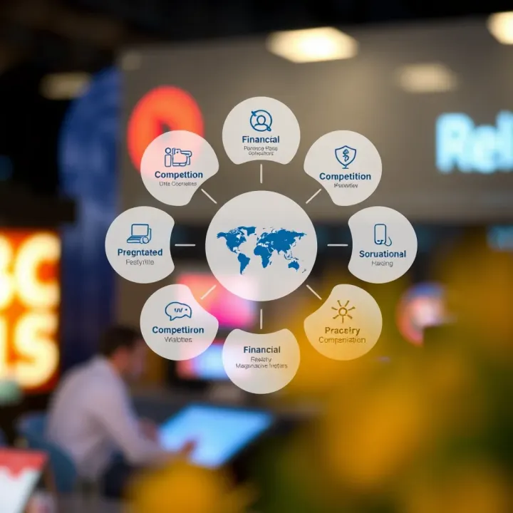 Diagram illustrating key factors impacting Reliance Communications market value including financial health and industry competition