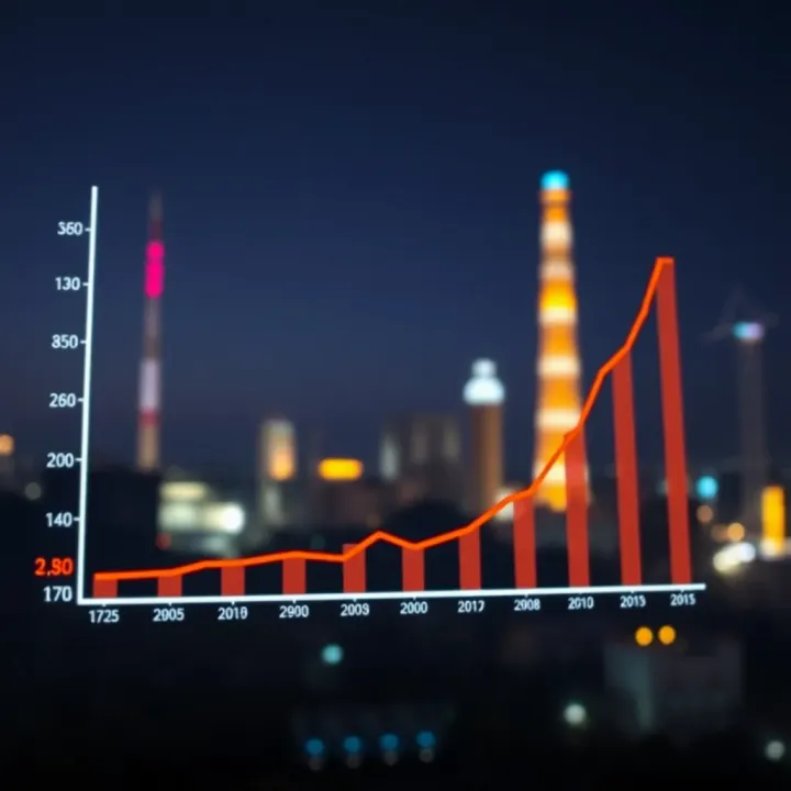 Graph depicting the growth trajectory of a conglomerate in the energy and telecommunications sectors