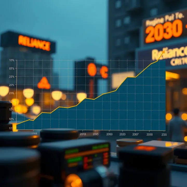 Projected Growth of Reliance Industries' Share Price Through 2030 Growth chart depicting the projected rise in Reliance Industries' share price through 2030