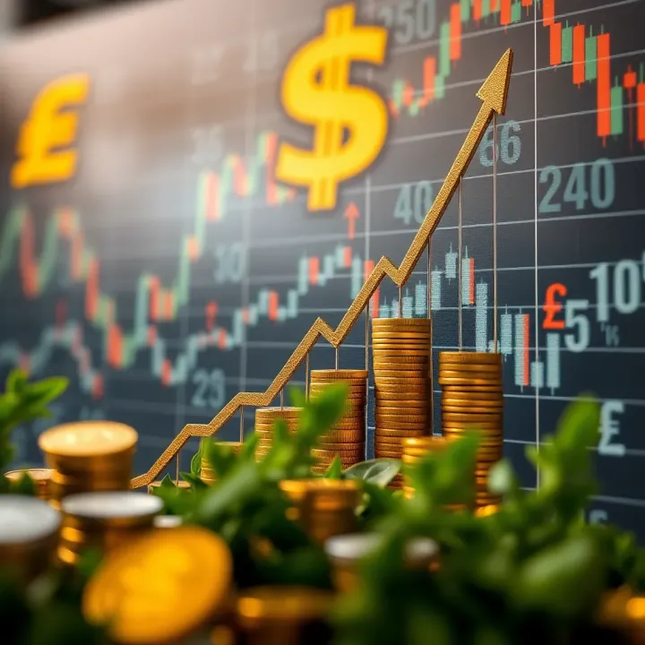 Graph showing upward trend in forex trading success with currency symbols in the background
