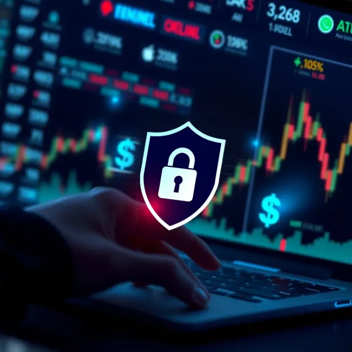 Illustration of secure online transaction with digital shield and currency symbols