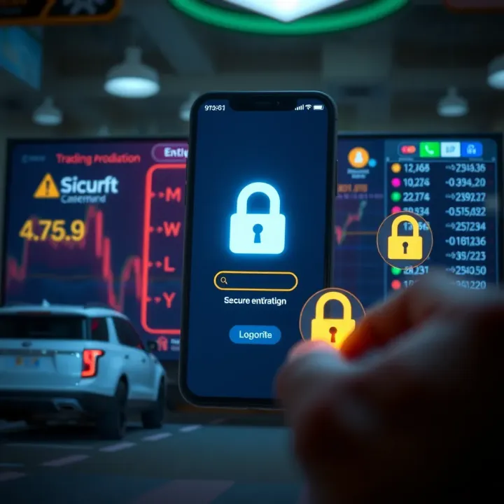 Secure login screen with biometric authentication and encryption symbols emphasizing app security