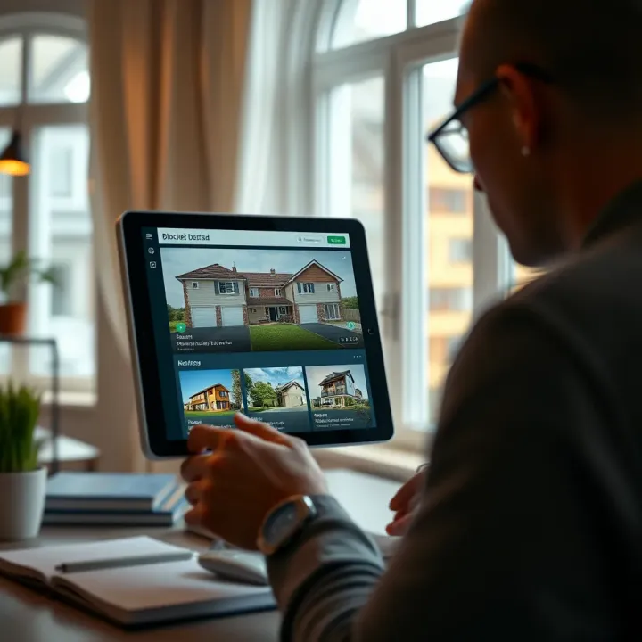 User browsing residential property listings on a digital platform in Sweden