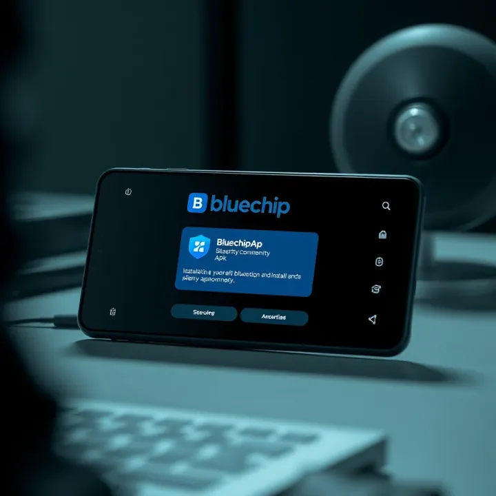 Secure Android device with installation confirmation of Bluechip APK highlighting safety and authenticity