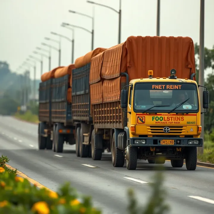 Challenges in Agricultural Supply Chains in India Logistics trucks transporting agricultural products on Indian highway