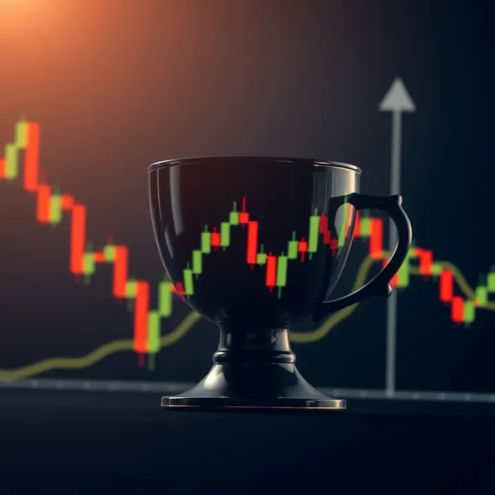 Bullish cup and handle chart pattern showing a continuation signal for upward trends