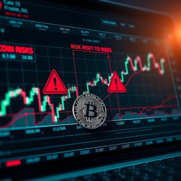 Graph showing fluctuating cryptocurrency market trends with warning signs indicating investment risks