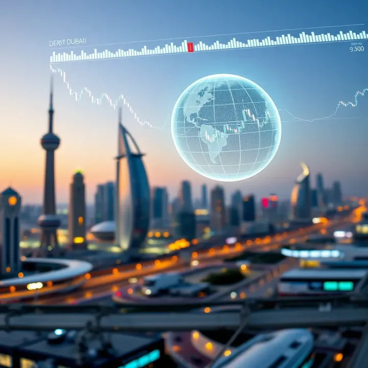 Deriv Dubai Connecting Middle East Traders to Global Markets Global financial market concepts with digital trading charts and Middle East landmarks