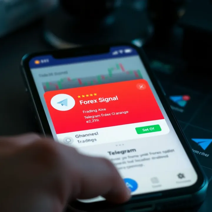 Telegram app interface showing a forex signal alert with currency pair and trading advice