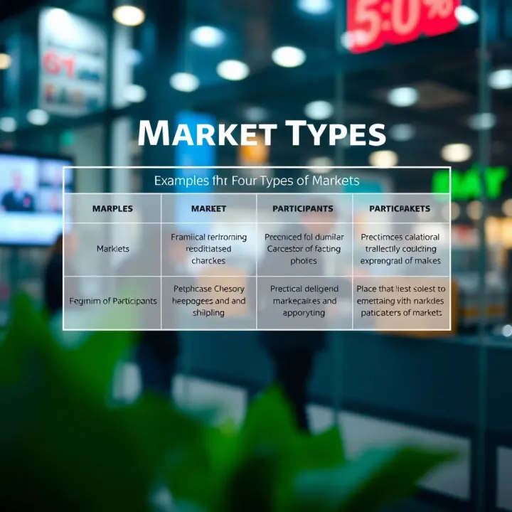Visual comparison chart showing examples and participants in different market structures