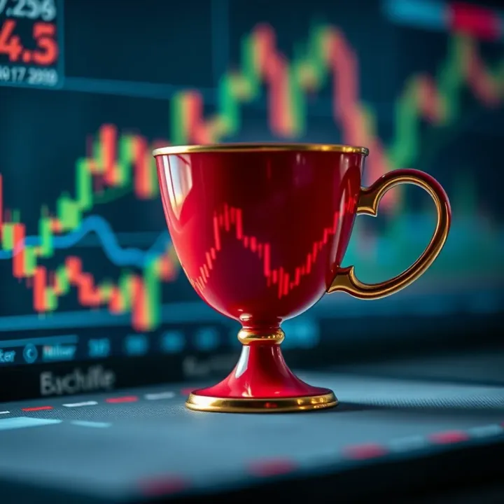 Bullish cup and handle chart pattern indicating potential upward market trend