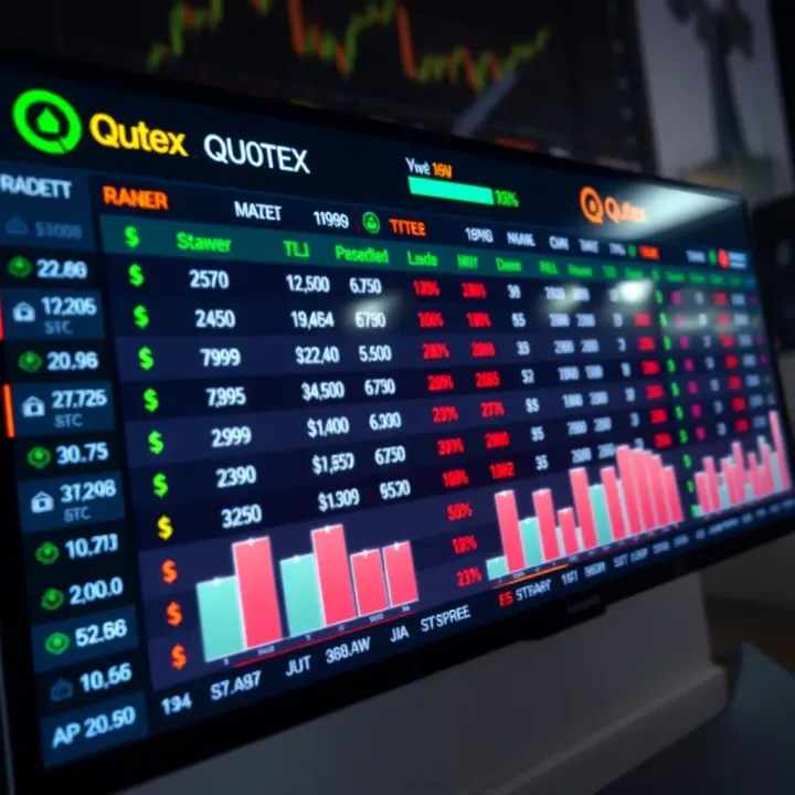 Digital leaderboard displaying trader rankings and performance metrics on the Quotex platform