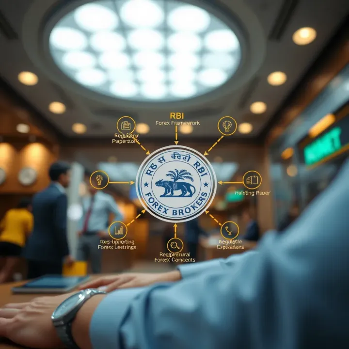 Diagram showing regulatory connections between RBI and forex brokers in India