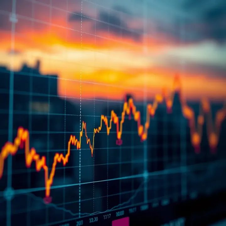 Graph displaying stock price trends with upward and downward movements representing market volatility