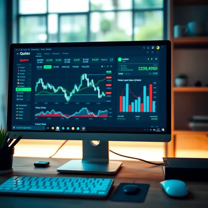 Quotex Trading Platform Dashboard on PC Computer screen displaying the Quotex trading platform dashboard on a desktop
